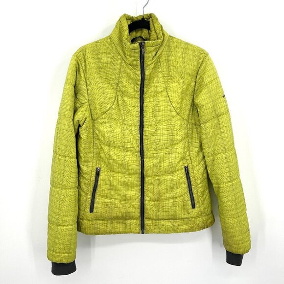 COLUMBIA *Flawed* Lime Green Gray Plaid Omni Heat Full Zip Outdoor Jacket Large - Picture 1 of 8